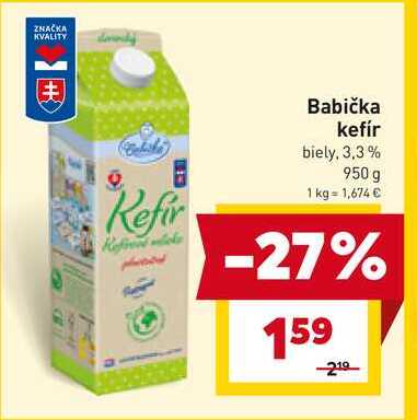 Babička kefír biely, 3,3% 950 g
