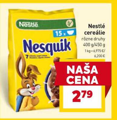 Nestlé cereálie rôzne druhy 400 g/450 g 