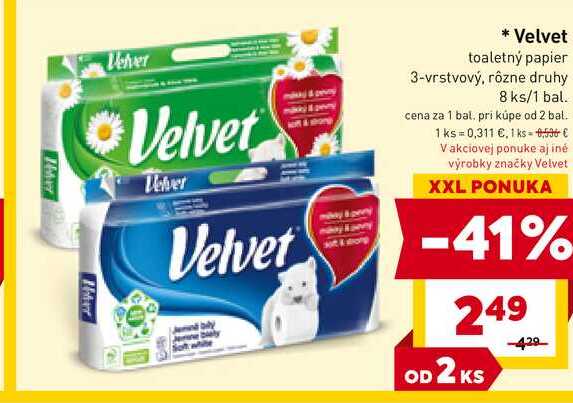 Velvet toaletný papier 3-vrstvový, rôzne druhy 8 ks/1 bal.