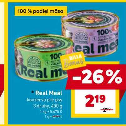 Real Meal konzerva pre psy 3 druhy, 400 g 
