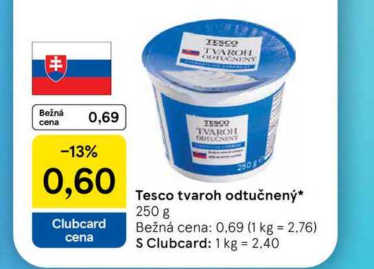 Tesco tvaroh odtučnený 250 g 