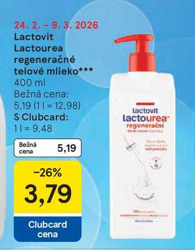 Lactovit Lactourea regeneračné telové mlieko 400 ml