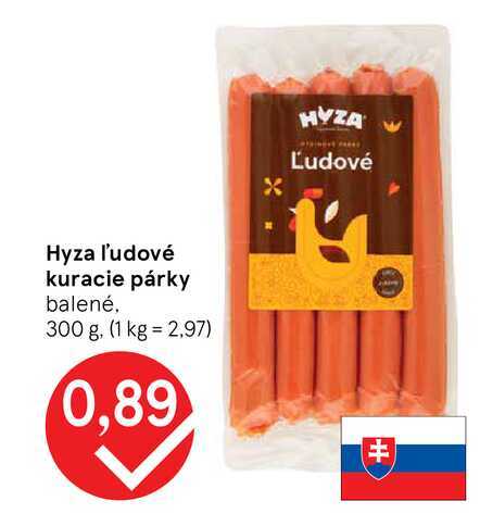 Hyza ľudové kuracie párky balené 300 g