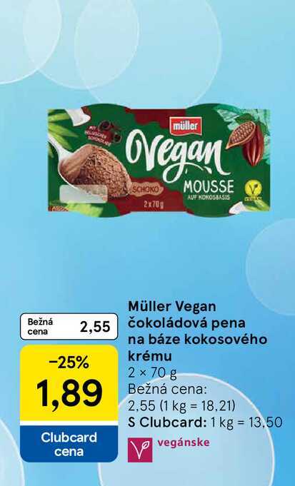 Müller Vegan čokoládová pena na báze kokosového krému 2 × 70 g 
