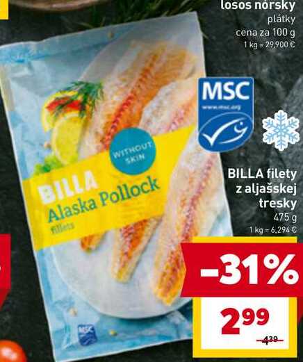 BILLA filety z aljašskej tresky 475 g