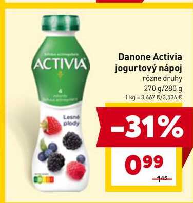Danone Activia jogurtový nápoj rôzne druhy 270 g/280 g 