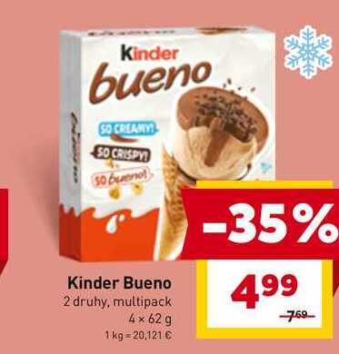 Kinder Bueno 2 druhy, multipack 4 x 62 g