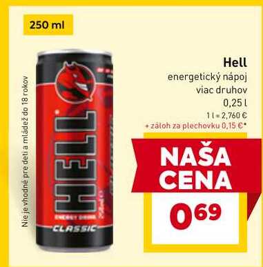 Hell energetický nápoj viac druhov 0,25l