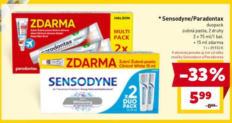 Paradontax duopack zubná pasta, 2 druhy 2 x 75 ml/1 bal. + 15 ml zdarma 