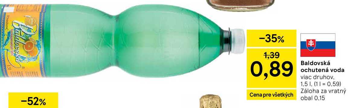 Baldovská ochutená voda viac druhov, 1,5 l