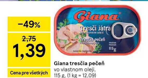 Giana tresčia pečeň vo vlastnom oleji 115 g