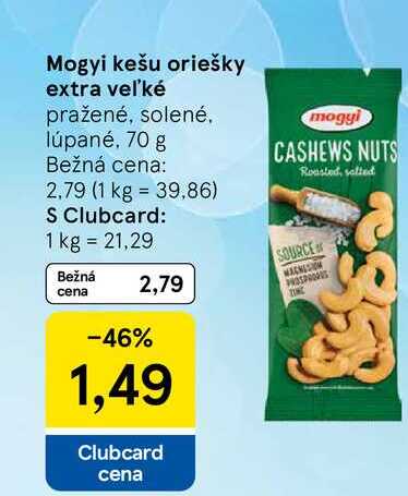 Mogyi kešu oriešky extra veľké pražené, solené lúpané, 70 g