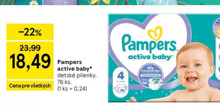 Pampers active baby detské plienky 76 ks