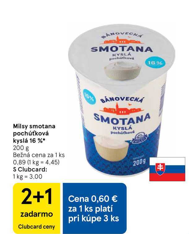Milsy smotana pochúťková kyslá 16 % 200 g 