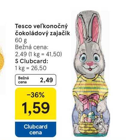 Tesco veľkonočný čokoládový zajačik 60 g 