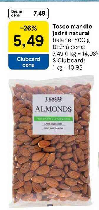 Tesco mandle jadrá natural balené, 500 g 