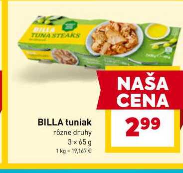BILLA tuniak rôzne druhy 3 x 65g