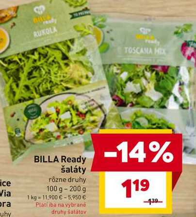 BILLA Ready šaláty rôzne druhy 100 g - 200 g 
