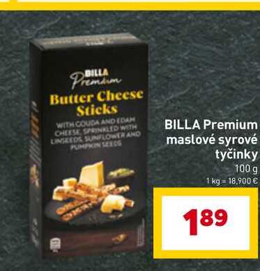 BILLA Premium maslové syrové tyčinky 100 g 
