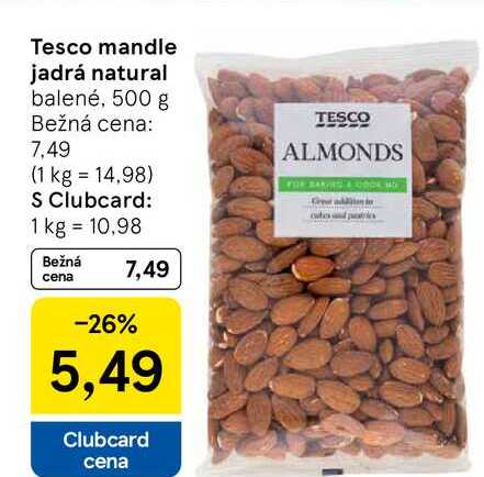 Tesco mandle jadrá natural balené, 500 g 