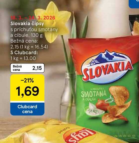 Slovakia čipsy s príchuťou smotany a cibule, 130 g 