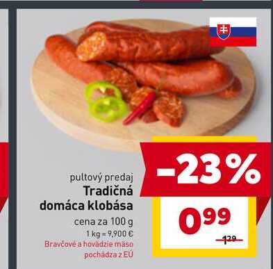 Tradičná domáca klobása cena za 100 g