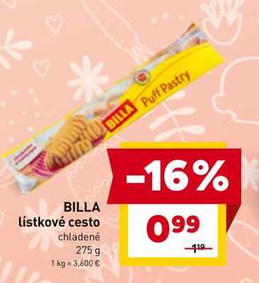 BILLA lístkové cesto chladené 275 g