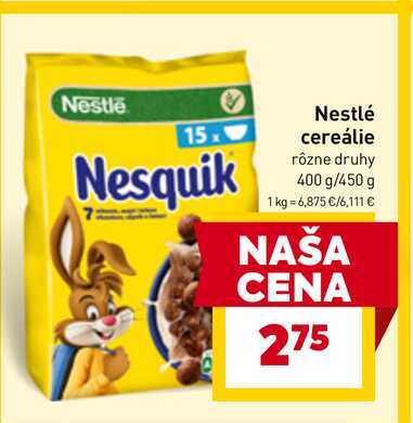 Nestlé cereálie rôzne druhy 400 g/450 g