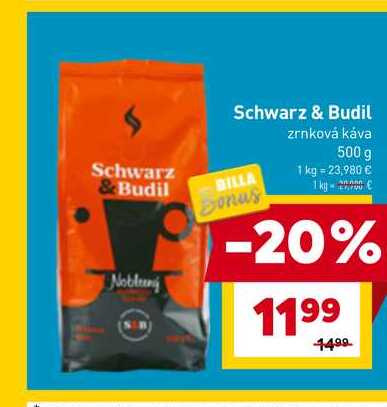 Schwarz & Budil zrnková káva 500 g v akcii