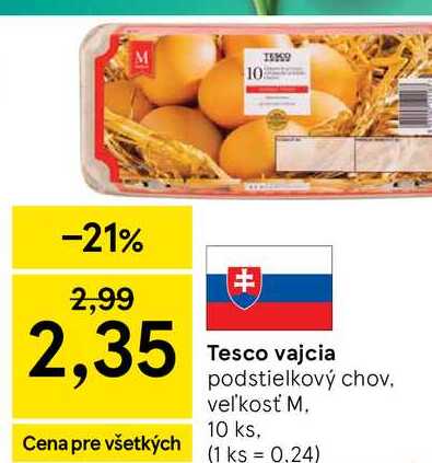 Tesco vajcia podstielkový chov veľkosť M 10 ks