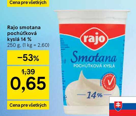 Rajo smotana pochúťková kyslá 14 % 250 g