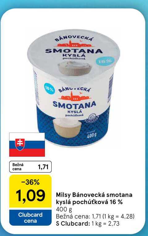 Milsy Bánovecká smotana kyslá pochúťková 16 % 400 g 