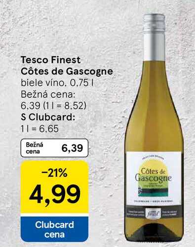 Tesco Finest Côtes de Gascogne biele víno, 0,75l