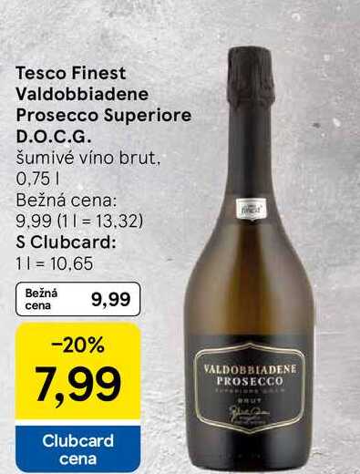 Tesco Finest Valdobbiadene Prosecco Superiore D.O.C.G. šumivé víno brut, 0,75l