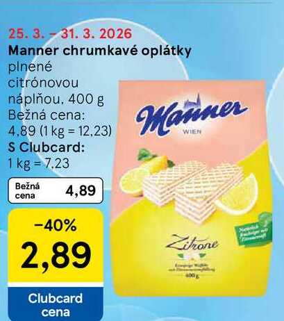 Manner chrumkavé oplátky plnené citrónovou náplňou, 400 g 