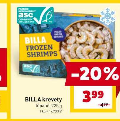 BILLA krevety lúpané, 225 g 
