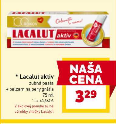 Lacalut aktiv zubná pasta + balzam na pery grátis 75 ml 