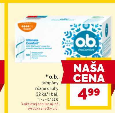 o.b. tampóny rôzne druhy 32 ks