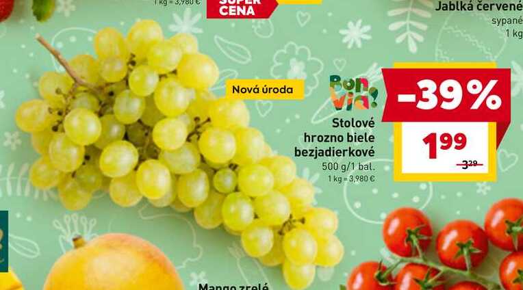 Stolové hrozno biele bezjadierkové 500 g/1 bal. 