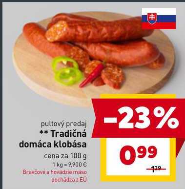 Tradičná domáca klobása cena za 100 g