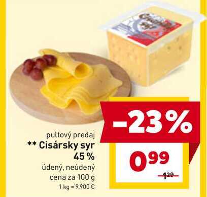 Cisársky syr 45% údený, neúdený cena za 100 g