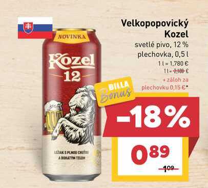 Velkopopovický Kozel svetlé pivo, 12% plechovka, 0,5l