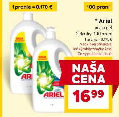 Ariel prací gél 2 druhy, 100 praní