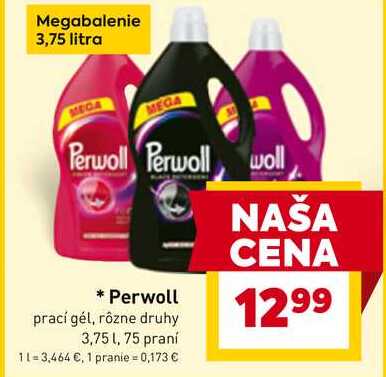 Perwoll prací gél, rôzne druhy 3,75l, 75 praní