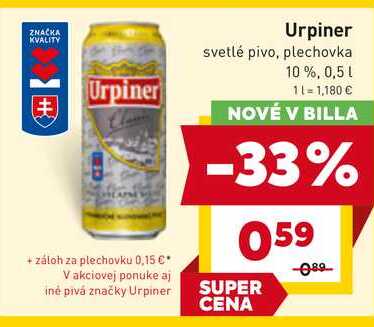 Urpiner svetlé pivo, plechovka 10 %, 0,5 l