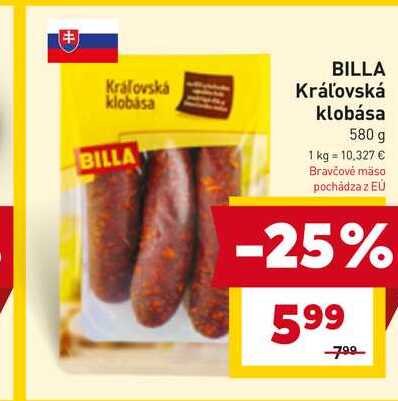 BILLA Kráľovská klobása 580 g
