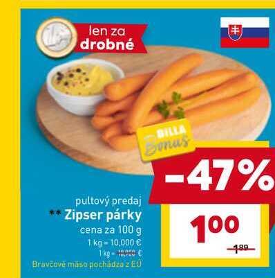 Zipser párky cena za 100 g