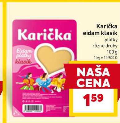 Karička eidam klasik plátky rôzne druhy 100 g 