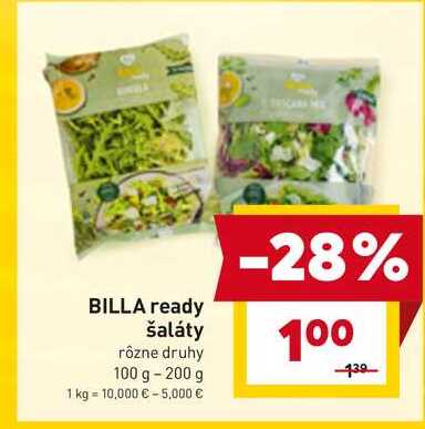 BILLA ready šaláty rôzne druhy 100 g - 200 g 