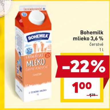 Bohemilk mlieko 3,6% čerstvé 1L